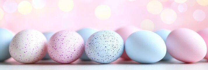 Pastel Colored Easter Eggs in Pink and Blue with Shallow Depth of Field and Bokeh Light Effect