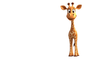 Cute Cartoon Giraffe Character Standing Smiling on White Background