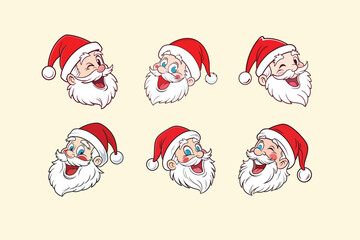 Santa Claus with various expressions. Humorous cartoon character, vector illustration.
