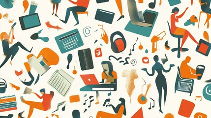 Seamless Vector Icons Set for Education and Business Featuring School and Office Symbols