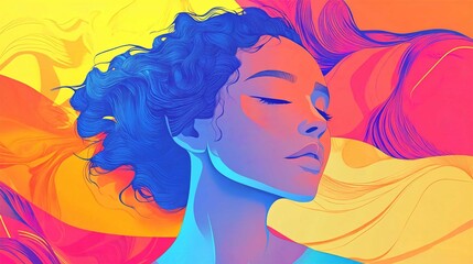 Elegant Woman with Flower and Butterfly in Glamorous Summer Hairstyle Vector Illustration