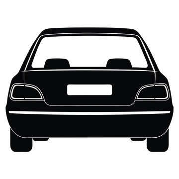 Sedan back view silhouette on white background
