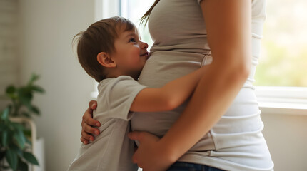 Fototapeta premium A Loving Moment Between Mother and Child with a Beautiful Expectation of Life