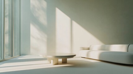 Minimalist modern room with sleek, spacious design. Featuring clean lines and neutral hues