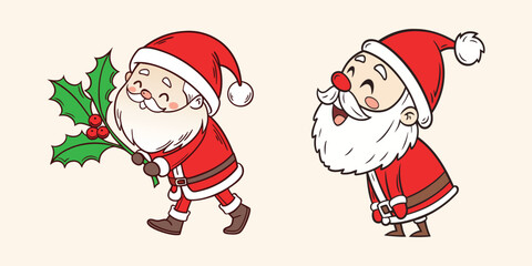 Santa Claus with various expressions. Humorous cartoon character, vector illustration.
