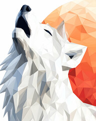 Low-poly wolf howling at sunset; geometric animal art for branding.