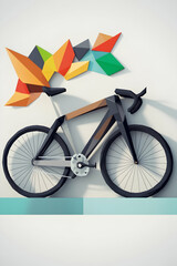 Fototapeta premium Modern bicycle wall-mounted, abstract art background, minimalist design, lifestyle poster.