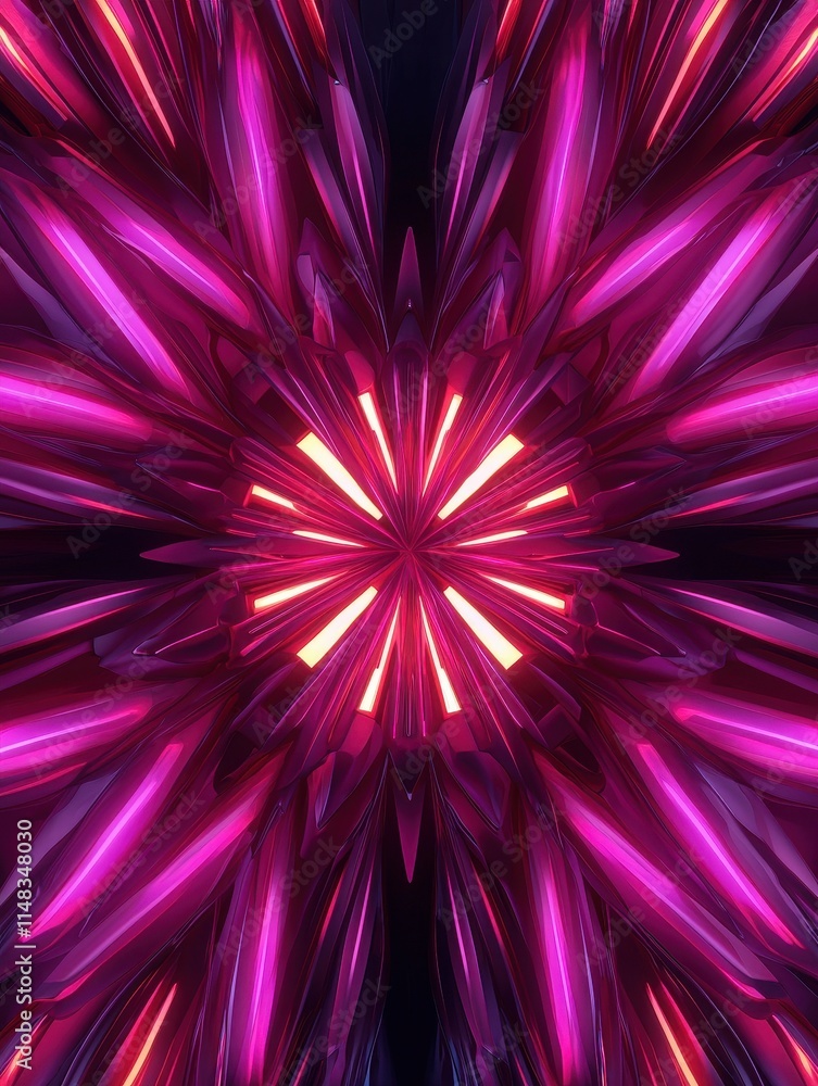 Poster Dynamic light explosion abstract art digital creation dark background close-up energy and movement