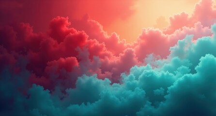 Fototapeta premium There is a Crimson Red + Turquoise background with gradient and patterns, dynamic Shimmering Seafoam light, and high angle. Riot background, photo, fantasy watercolor