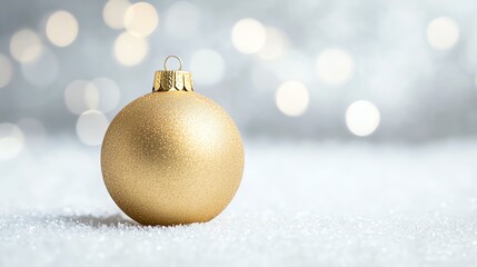 Golden Christmas Ornament with Sparkling Background and Bokeh Lights