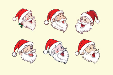 Santa Claus with various expressions. Humorous cartoon character, vector illustration.
