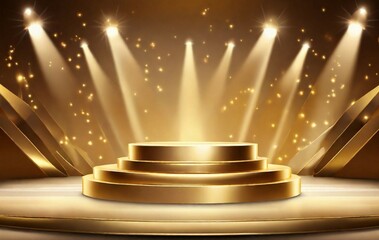 Luxurious gold stage display  with spotlight and bokeh