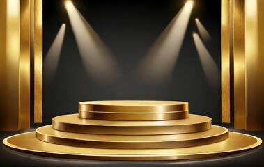 Obraz premium Luxurious gold stage display with spotlight and bokeh