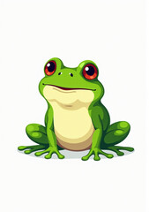 Cute Baby Frog Sitting on White Background, 2D Vector Animal Illustration

