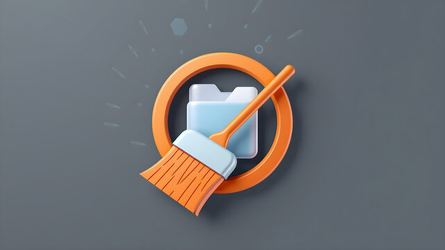 junk data cleaner. cleaner to remove cache data from apps, clean empty folders, and delete various history. cleaning brush or broom. symbol or icon. minimalist 3d illustration Generative AI