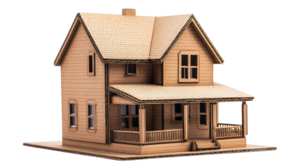 Realistic cardboard house model with detailed features