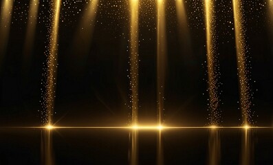 Luxurious gold stage display with spotlight and bokeh