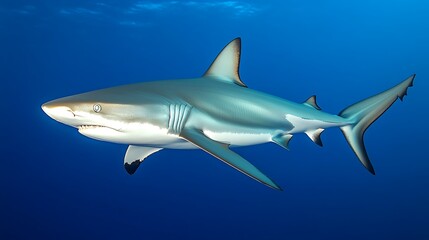 Obraz premium Grey shark swimming in ocean.