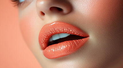 Fototapeta premium Women's lips on a solid fuchsia background.