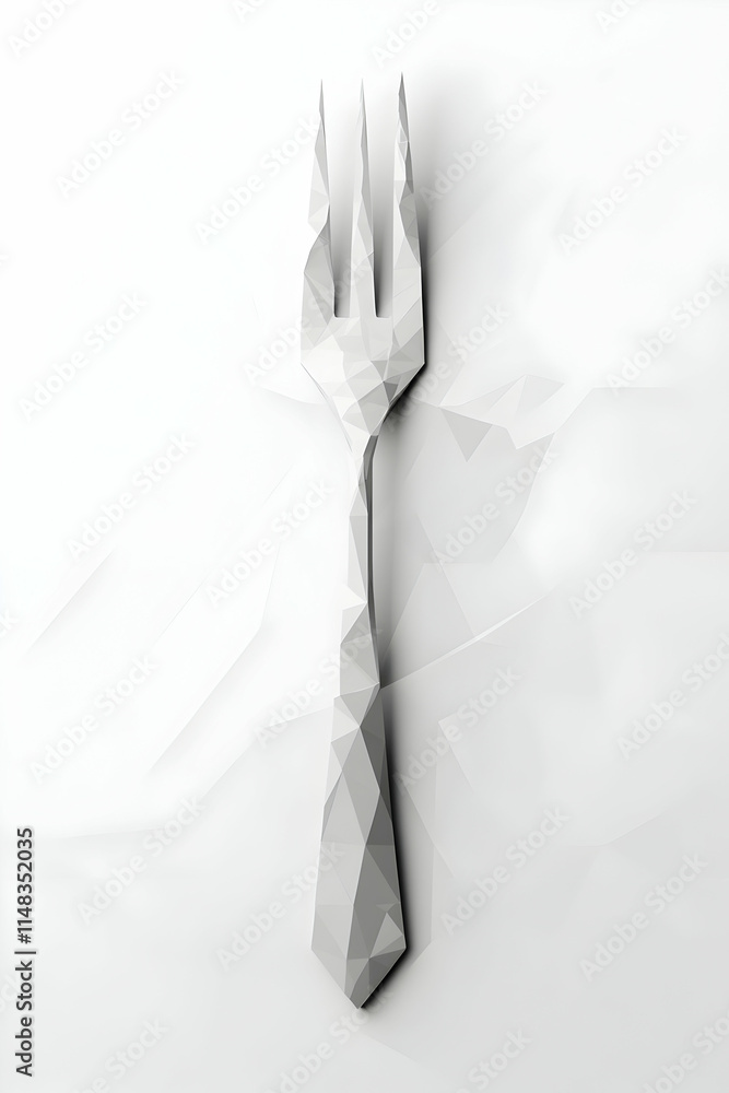Aufkleber white fork with polygonal design on a white surface, for use in food concepts or background.
