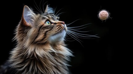 Fototapeta premium Longhair tabby cat watching a toy.