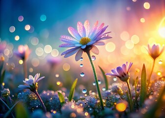 Spring Foggy Dawn Macro Photography: Dew Drops, Flowers, Nature's Awakening