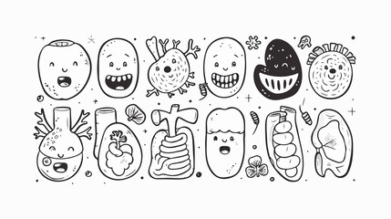Cute Cartoon Internal Organs with Smiling Faces Collection