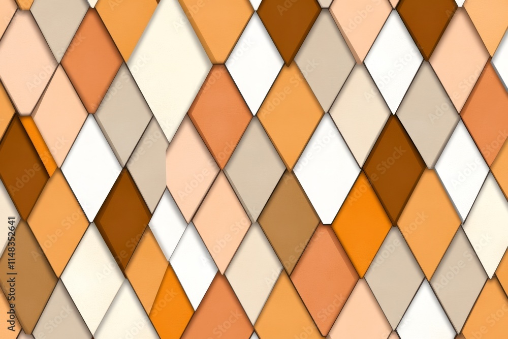 Poster A conceptual flat design of stacked pyramids forming a repeating geometric pattern, rendered in soft earth tones on a white background