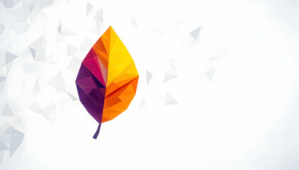Fototapeta premium Abstract Autumn Leaf Design, Low Poly Style, White Background, Geometric Fall Theme, Website Banner.