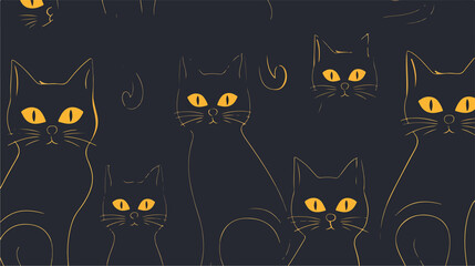 Obraz premium Cute Cartoon Black Cat Seamless Pattern for Designs