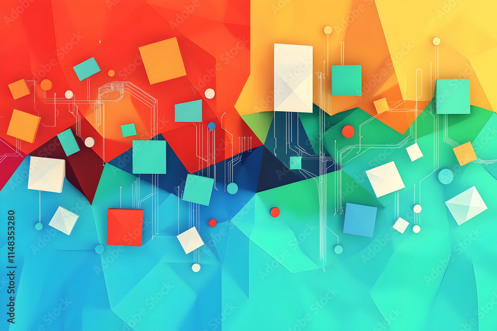 Poster abstract colorful geometric background design for tech website banner.