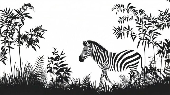 Zebra Silhouette Vector Illustration with Stripes in Nature Wildlife Art