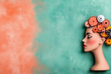 A creative drawing of a head where hair is replaced by gears and cogs, symbolizing a mechanically driven mindset