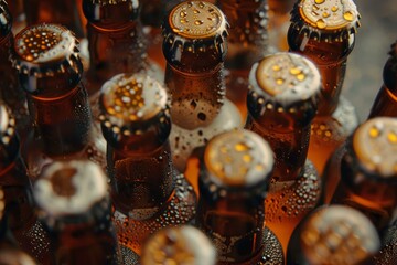 Refreshing brown beer bottles are sweating, waiting to be drunk