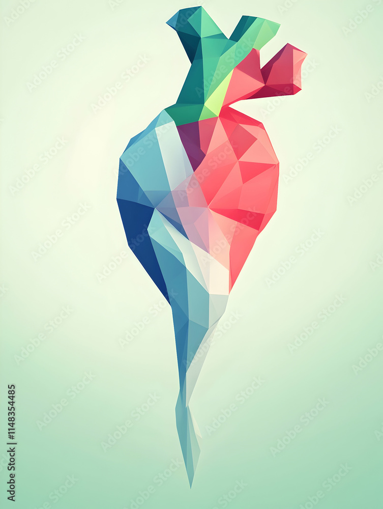 Poster abstract heart in geometric shapes on light background. possible for medical or design use.