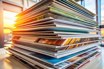 Fototapeta premium Stacked Blank Magazine Covers: Architectural Photography, Clean Minimalist Design, Studio Shot