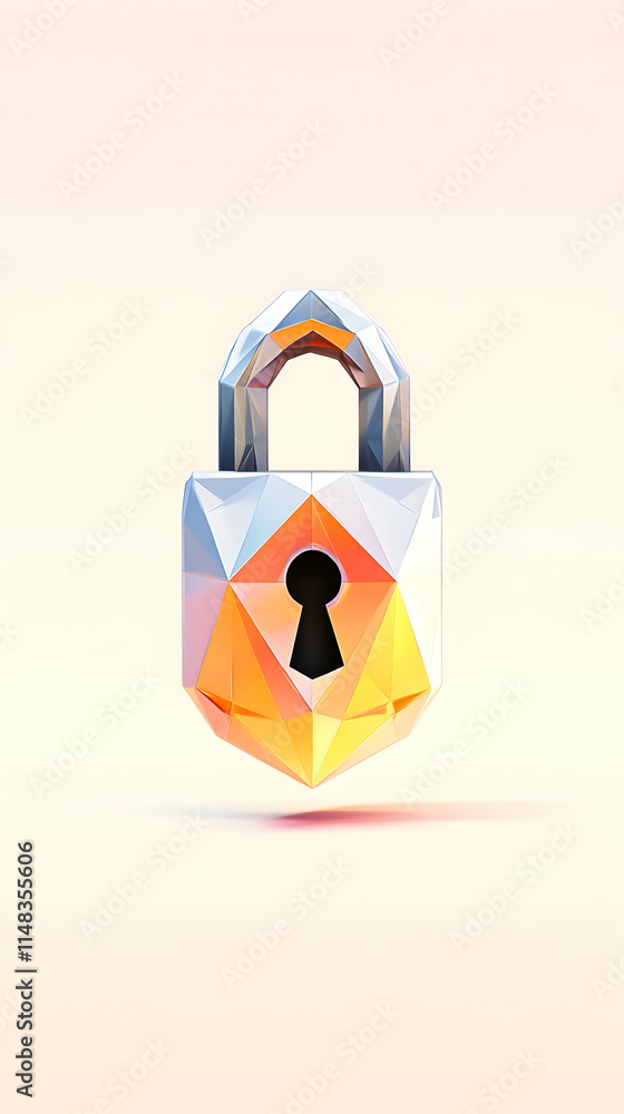Poster abstract low-poly padlock security icon on soft background.