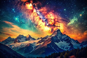 Starry Night Pra-Loup France Vintage Photography - Celestial Mountainscape