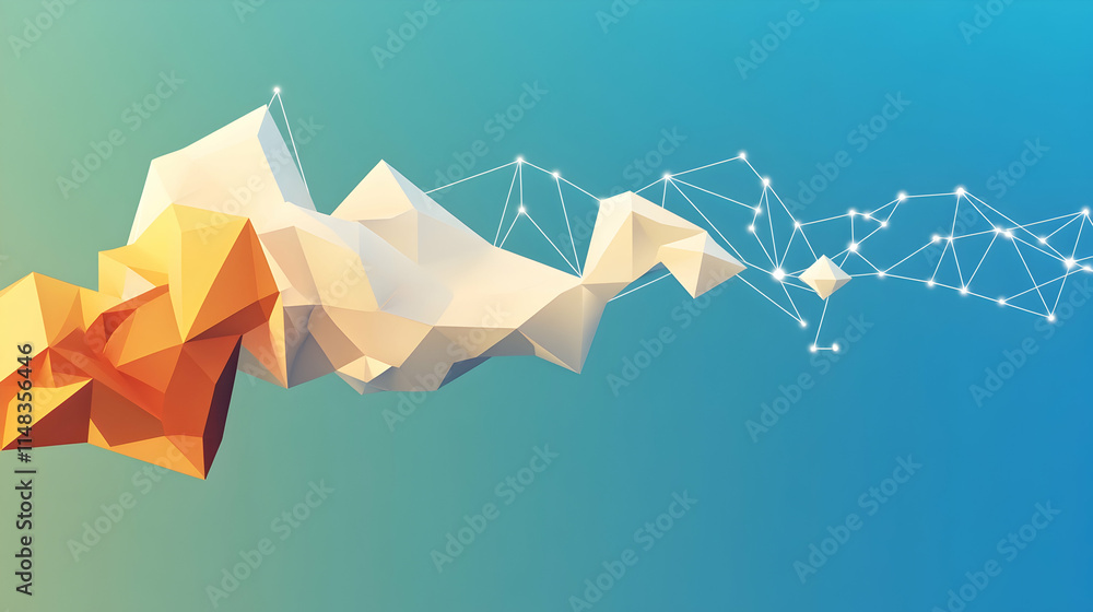 Poster abstract polygonal cloud network connection design background.