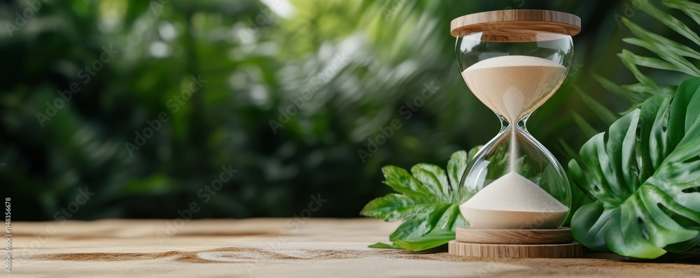 Poster observe the delicate dance of time with this captivating image of an elegant hourglass with fine san