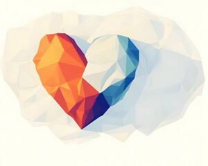 Abstract polygonal orange and blue heart on white background, used for graphic design, web, cards, etc.