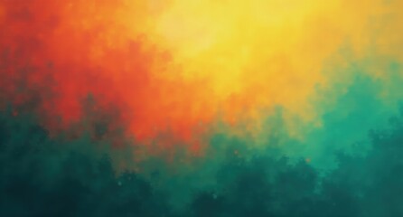 There is an Ochre Yellow + Deep Coral background with a gradient and patterns wallpaper, dynamic Sheen Emerald Wash light, and a high-angle view, resembling meat texture in digital art.