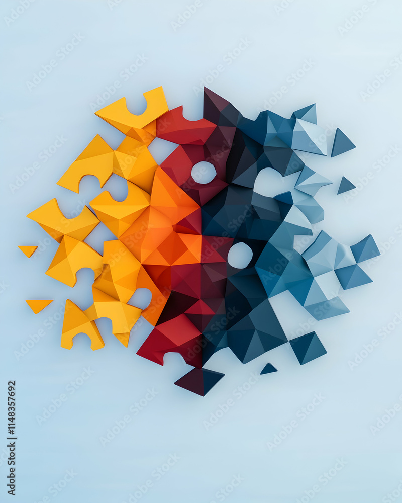 Aufkleber abstract puzzle pieces exploding colorful design background.