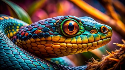 Obraz premium Striking Snake Portraits: Close-Up Reptile Photography, Scaly Skin Details, Wild Serpent Images