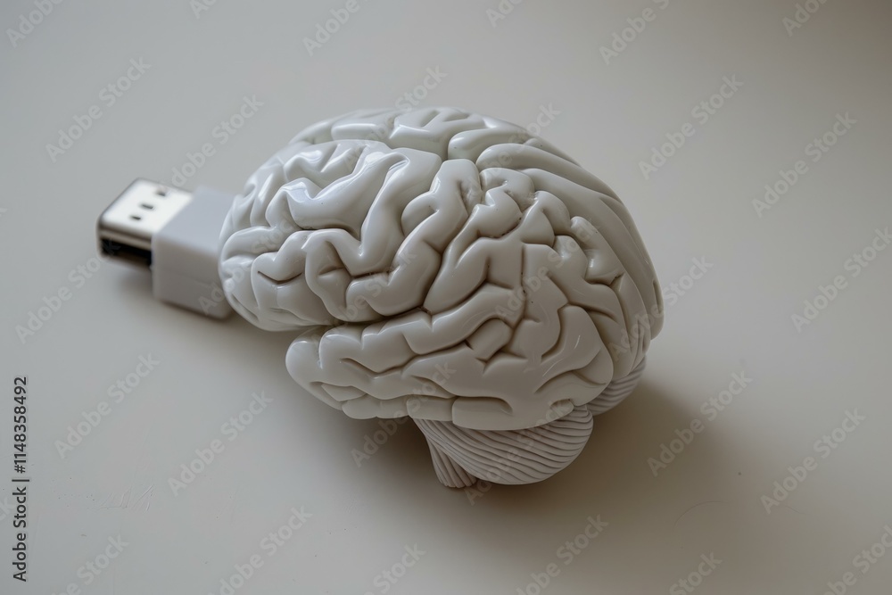 Poster brain usb drive representing artificial intelligence and memory storage