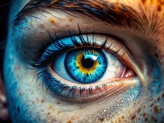 Fototapeta premium Stunning Aerial Close-Up Freckled Blue Eye Photography - High Resolution Image