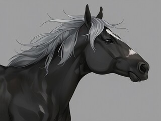 Black horse with grey hair