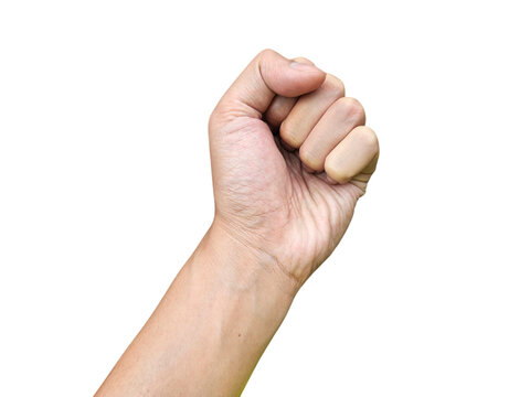 Left hand clenched into a fist, symbolizing strength, determination, and resilience isolated on white background, transparent PNG, cut out - Powered by Adobe