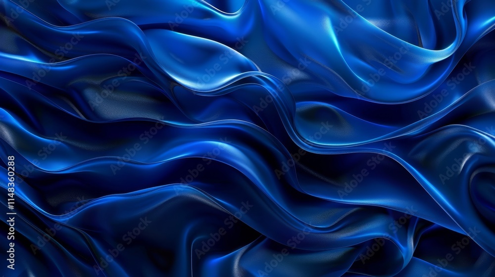Poster textured blue waves create a vibrant visual of flowing fabric in a dynamic composition