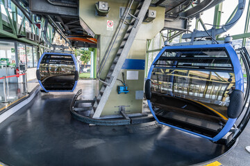 Modern Cable Car Gondolas at a Scenic Mountain Station With Ocean View, Funchal, Madeira